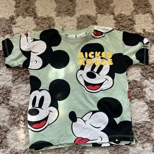 Zara Mickey Mouse Kids T-Shirt - Light Green and Black